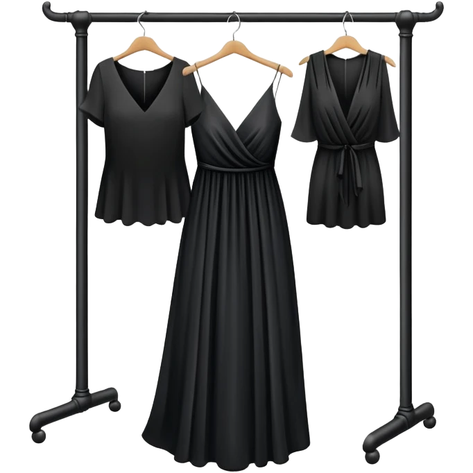 clothing rack with a single elegant black dress hanging emoji