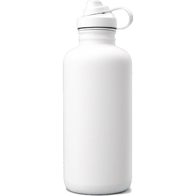white water bottle with a rounded white lid and a flexible white handle strap that arches over the lid for easy carrying emoji