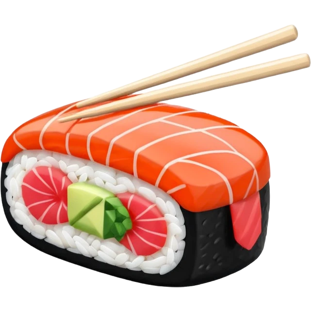 Japanese cuisine humanless avatar in minimalist emoji-style illustration. Sushi and chopsticks, clean lines, red white colors, flat design, calm and modern. emoji