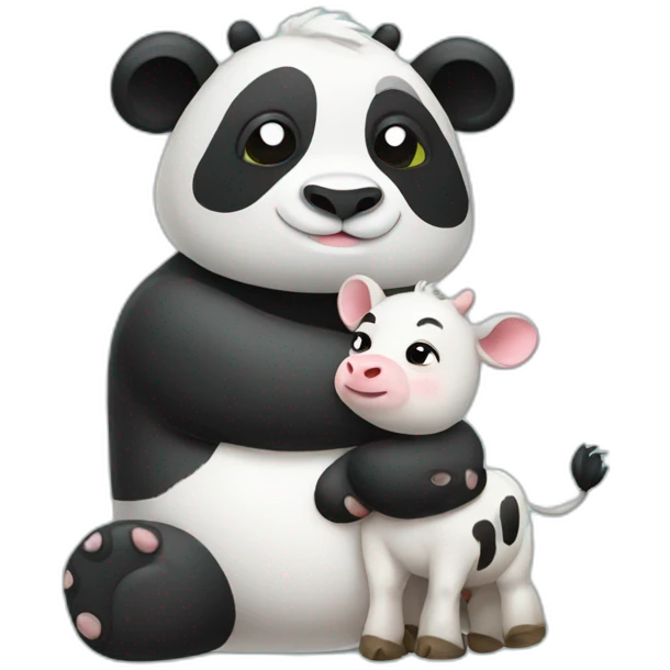 Panda and cow cuddling emoji
