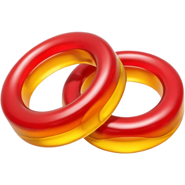 emoji de 2 gomitas en forma de aro una colo rojo y otra amarillo de muy gruesas  emoji