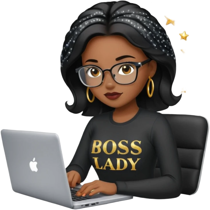 black pretty girl working hard with sparkles on laptop "boss lady" spelled out on shirt emoji