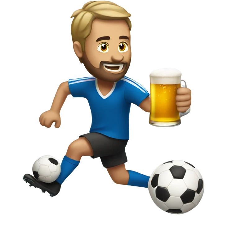 Man with beer playing soccer emoji