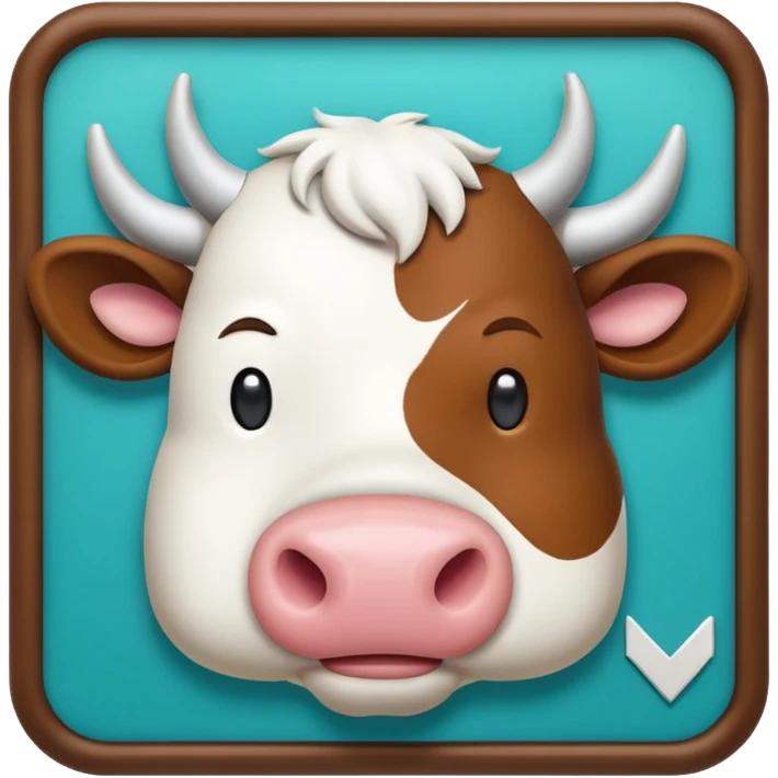 A simple emoji icon showing a cow and buffalo inside an upload frame with an upward arrow, indicating image upload for breed detection. Flat modern emoji design, soft shadows, teal and white theme, readable at small sizes, centered, no text. emoji