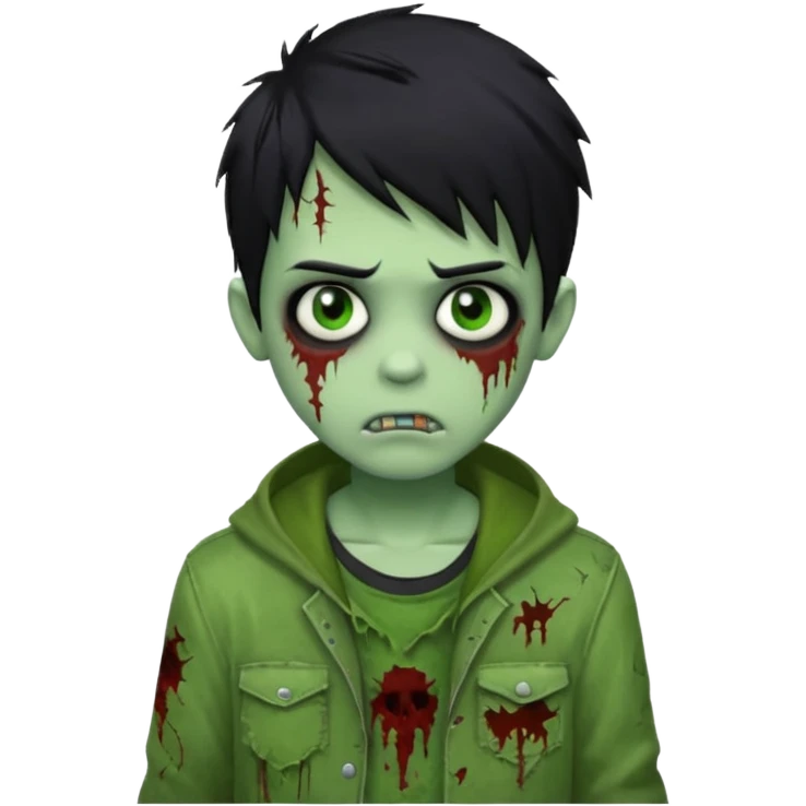 boy zombie with black hair, emo style, green skin, tattered clothes emoji