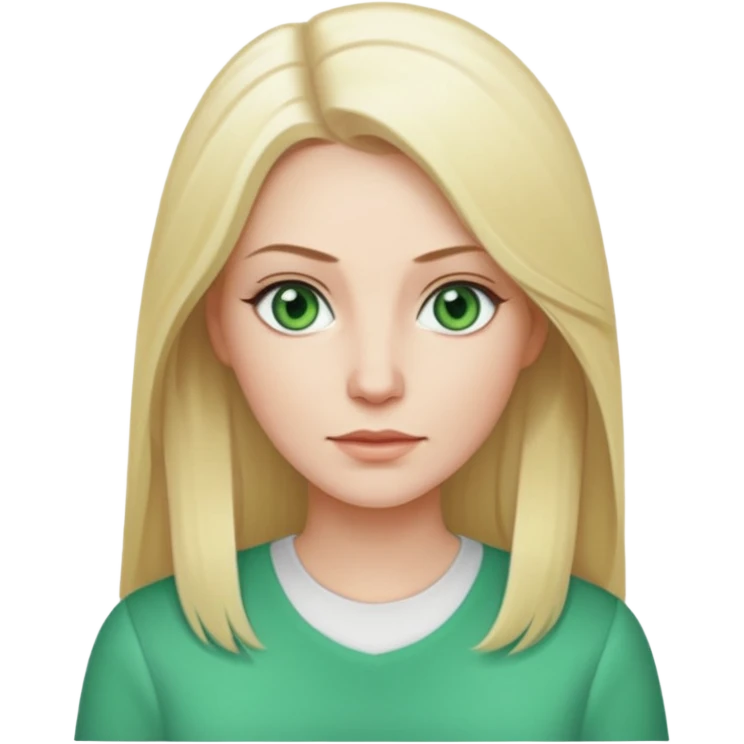 35 yr old white woman, pale skin, long straight blond hair parted in center emoji
