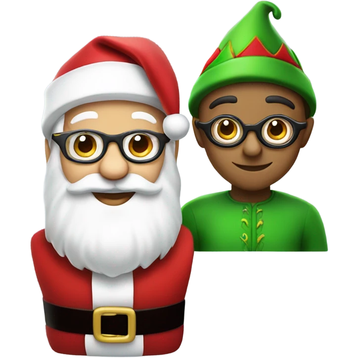 Santa Claus and elf face with round black glasses emoji