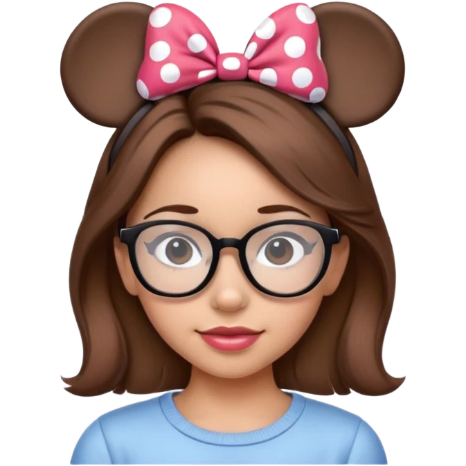 Girl Brown hair wearing glasses Minnie mouse ears emoji