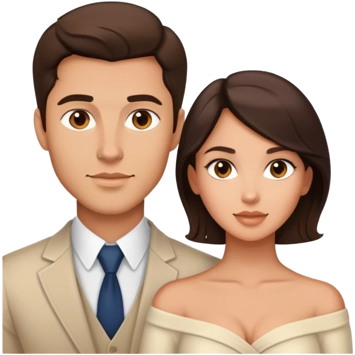 Handsome brunette man and beautiful brunette woman with light tan skin, bust portrait emoji