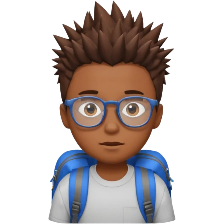 a boy with spikey short brown hair and blue eyes, glasses, backpack emoji