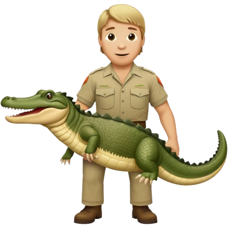 Cinematic Realistic Steve Irwin Portrait Emoji, in his signature khaki attire, holding a crocodile or giving an excited thumbs-up. The scene is lit with vibrant, natural sunlight, emphasizing his adventurous spirit and deep connection to nature. emoji