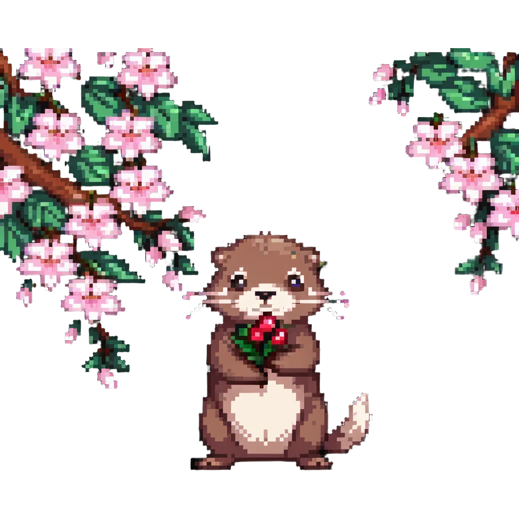 cute otter holding a cherry blossom flower emoji