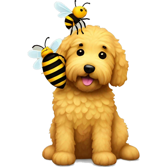 Golden doodle hugging a bee emoji