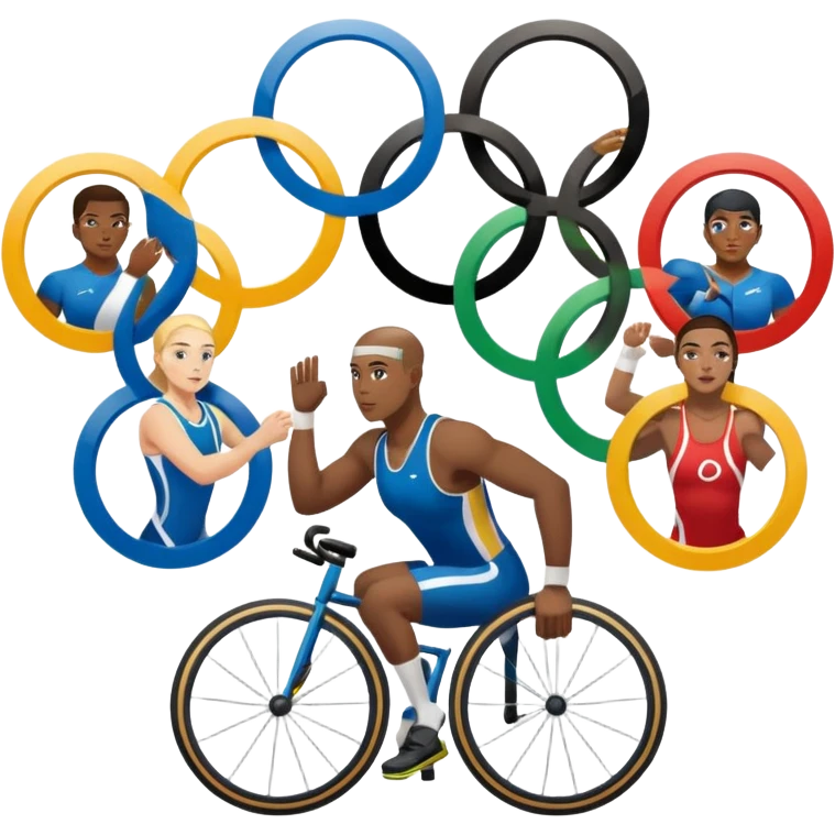 paralympic games with disable athletes with the olypic rings emoji