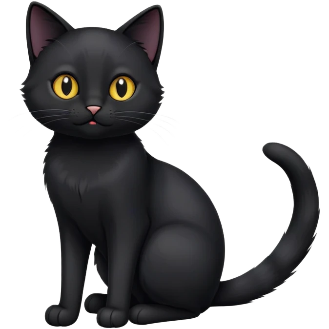 cinematic-[black cat]-realistic-full-body-sitting-emoji,-tail-curled-playfully-around-its-paws,-head-tilted-dramatically,-sleek-[black]-fur,-simplified-yet-hilariously-adorable-features,-highly-detailed,-glowing-with-an-almost-sarcastic-glow emoji
