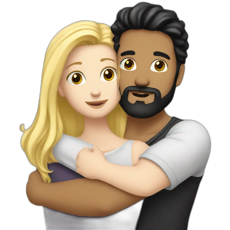 A white male with black hair and beard hugging a blond white female emoji