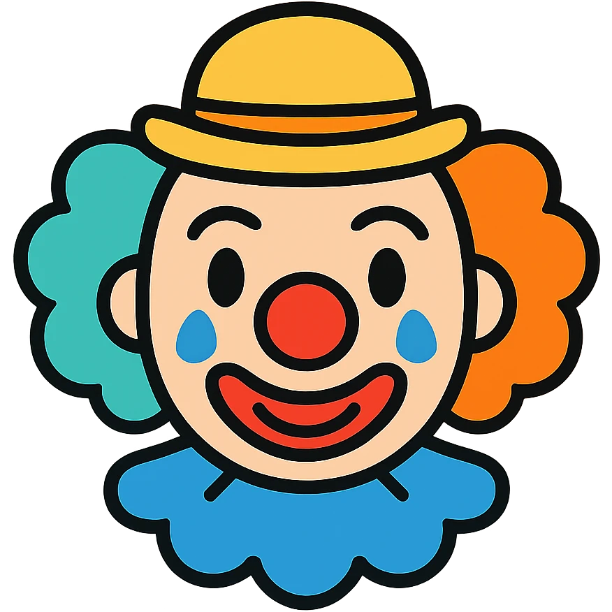 cheerful circus clown with red nose, colorful hair, and face paint emoji