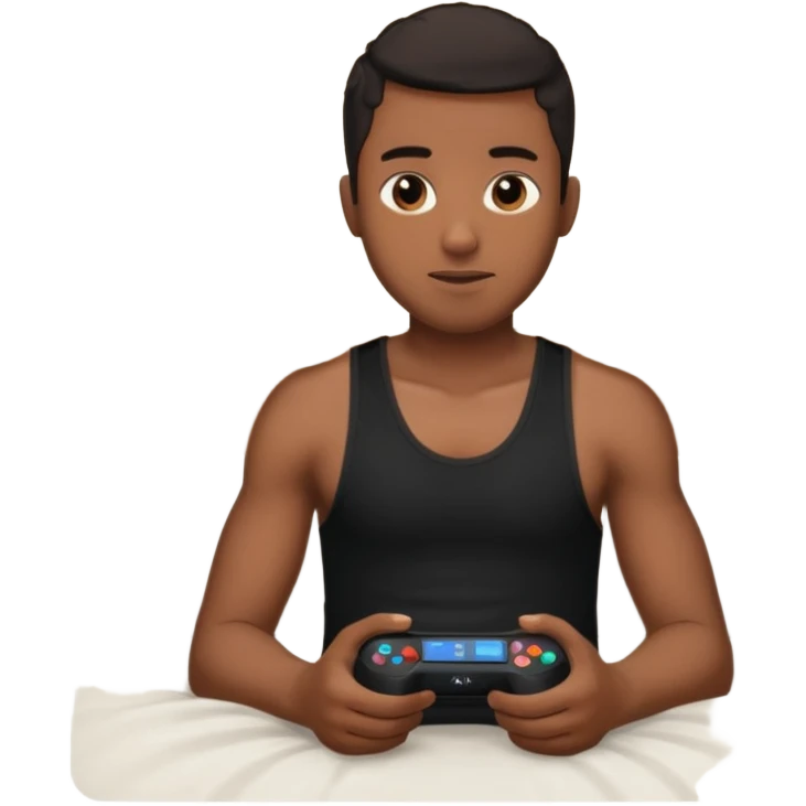 my black boyfriend in his bed with a black singlet on playing video games emoji