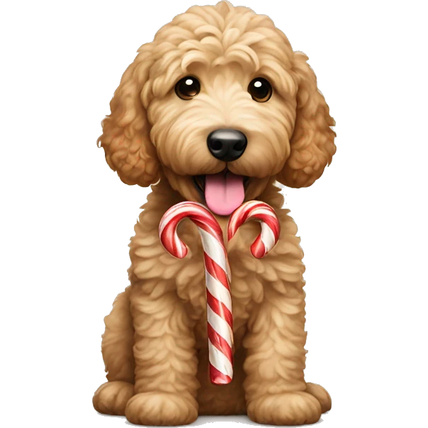 Golden doodle eating a candy cane emoji