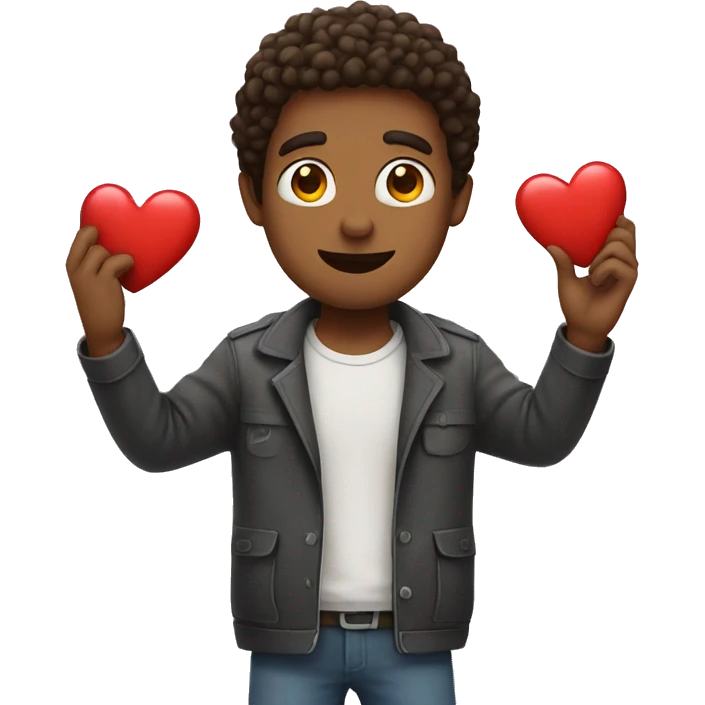 a guy holding a heart emoji
