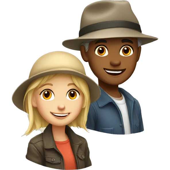 smiling blond girl and boy with hats emoji
