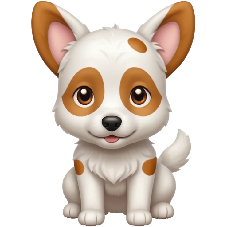 White dog with brown eyes and some long body and white ears with brown spots curved on the sides emoji