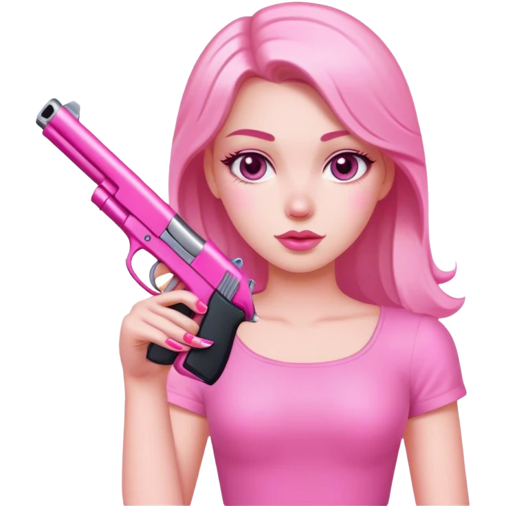 White Girl hand pink nails holding pink gun emoji