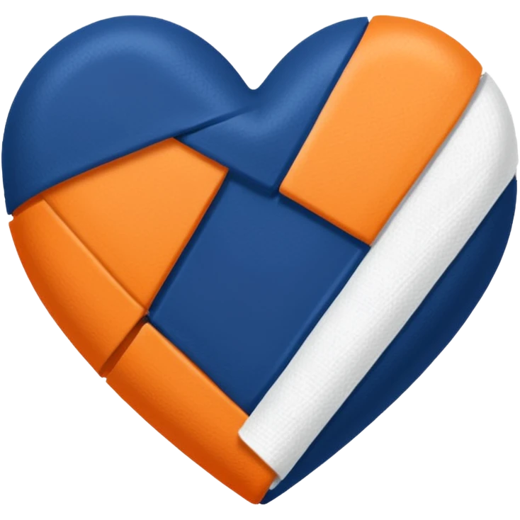 Half dark blue half orange heart split vertically, a white gauze bandage wrapped around the entire heart emoji