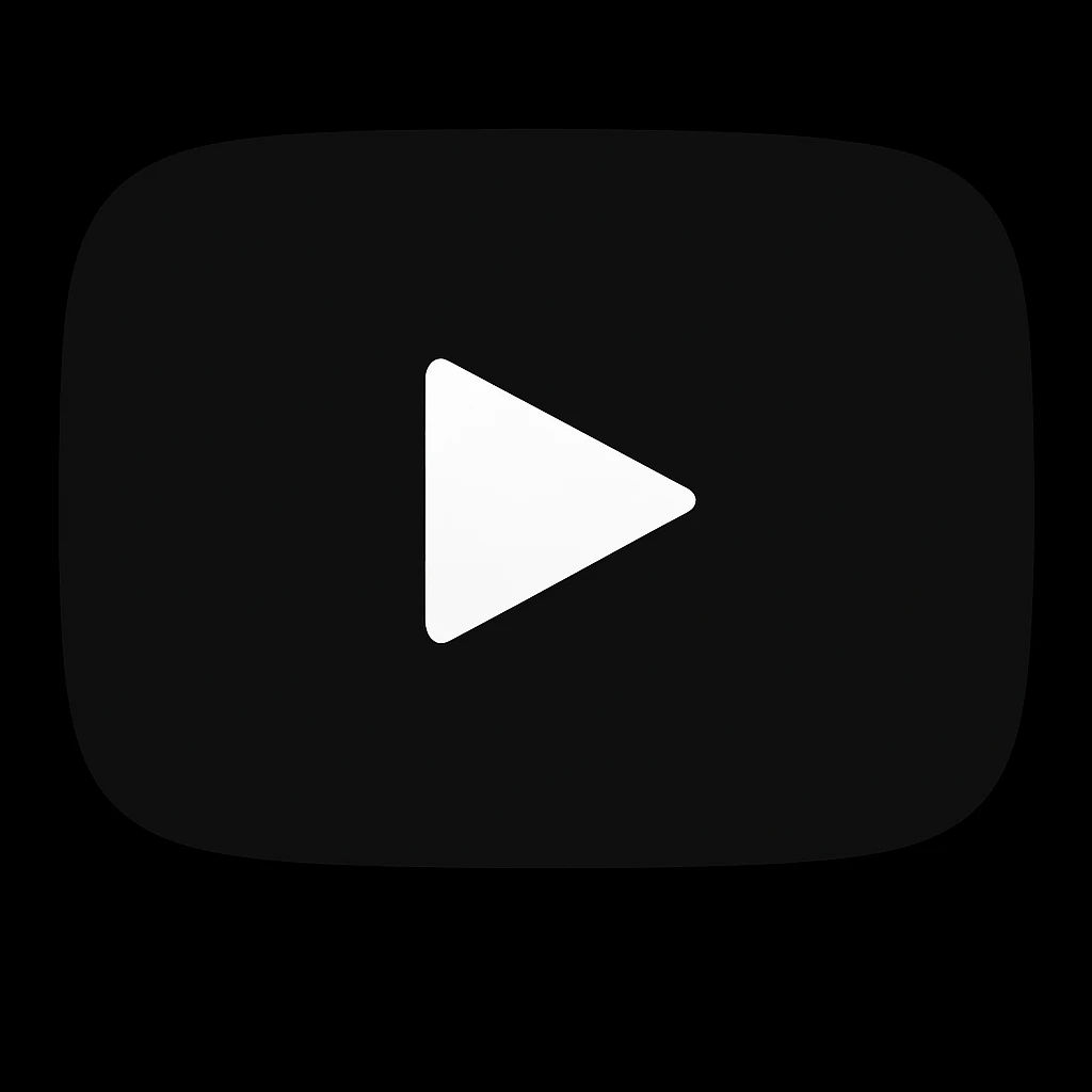 Reverse the colors of the YouTube logo so the background is black and the play button is white, keeping the same style and shape as the original image. emoji