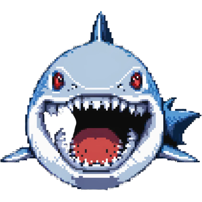 shark with big white teeth shown prominently in a menacing face-on view emoji