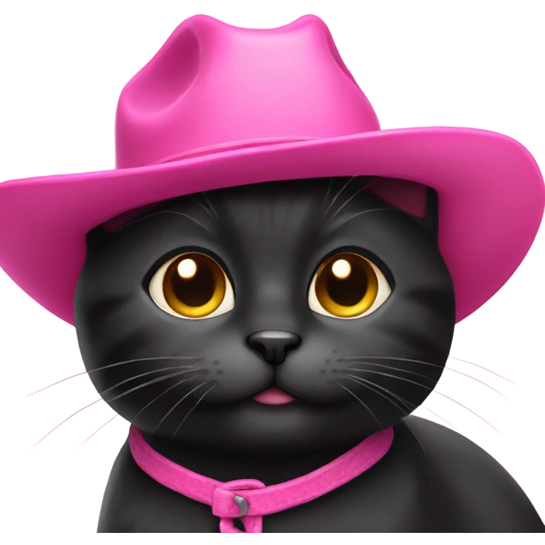 Cute black cat in pink cowboy hat  emoji