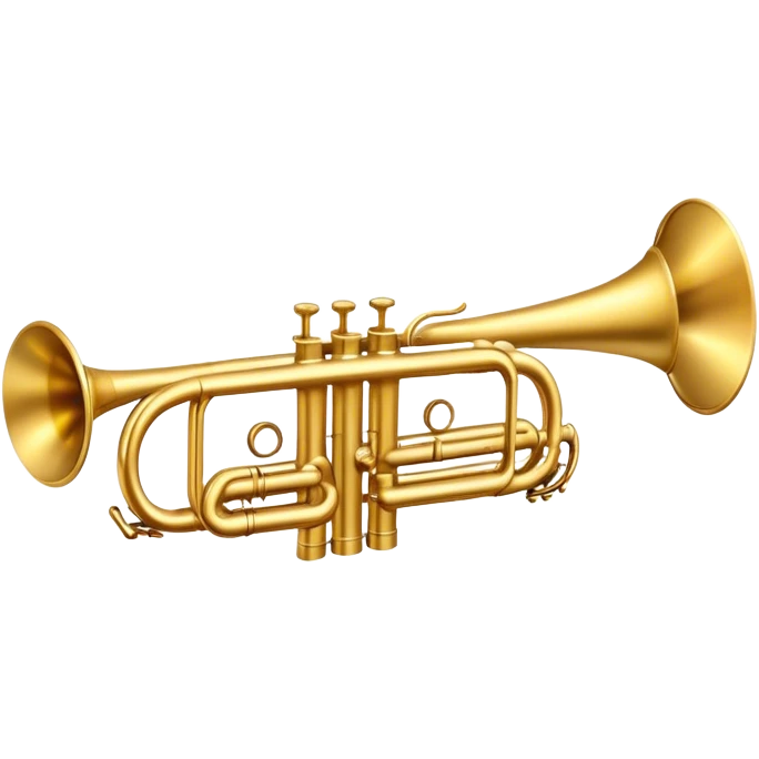 Cinematic Realistic Trumpet, rich golden brass with subtle tarnish marks, soft highlights emphasizing the intricate details, warm reflections of stage lighting bouncing off the metal, glowing with bold and triumphant energy. emoji