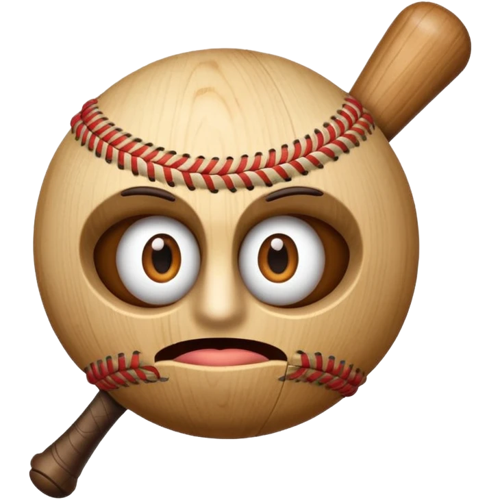 Un palo de madera con ojos sosteniendo un bate de baseball emoji