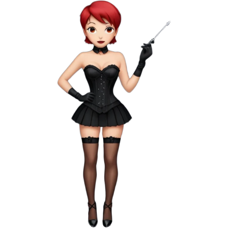 Mistress red short hair long black gloves small skirt black stockings high heels italian girl sexy black corset emoji