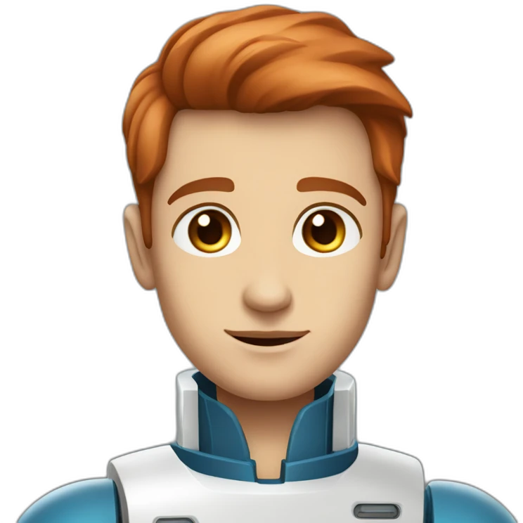 space robot man blue eyes slick coppery hair clean shaven emoji