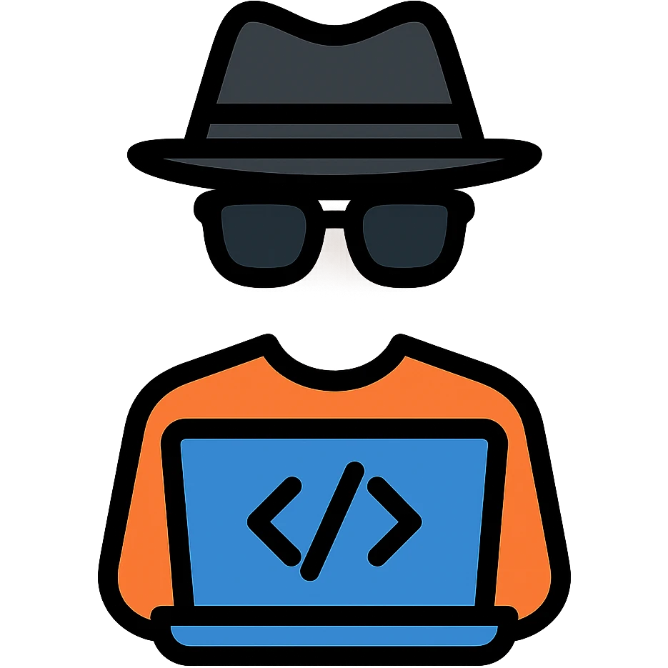 Remove the head from the developer icon and replace it with an invisible head. Add sunglasses and a hat. Maintain a modern, clean, and tech-inspired style with no background. emoji