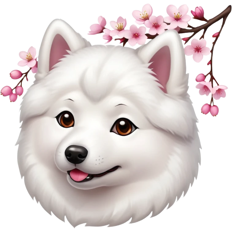 A cute  little  white Samoye and cherry blossom emoji