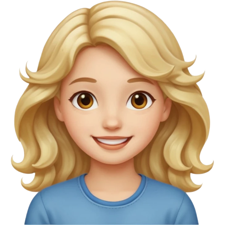 Now, the same girl but with a happy face please with light wavy hair emoji