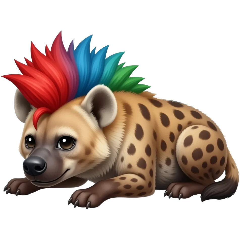 hyène punk cheveux rouge bleu et vert qui se roule par terre emoji