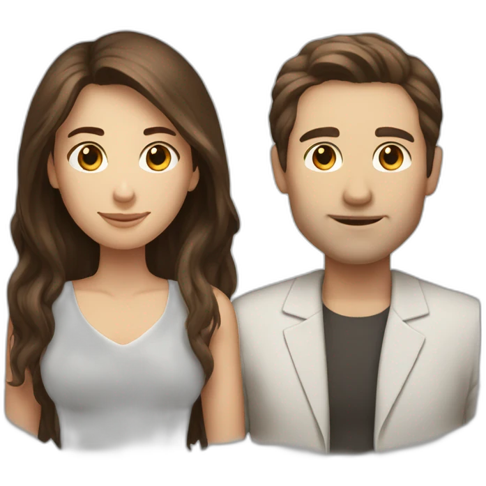 brown hair white man and dark brown long hair woman emoji