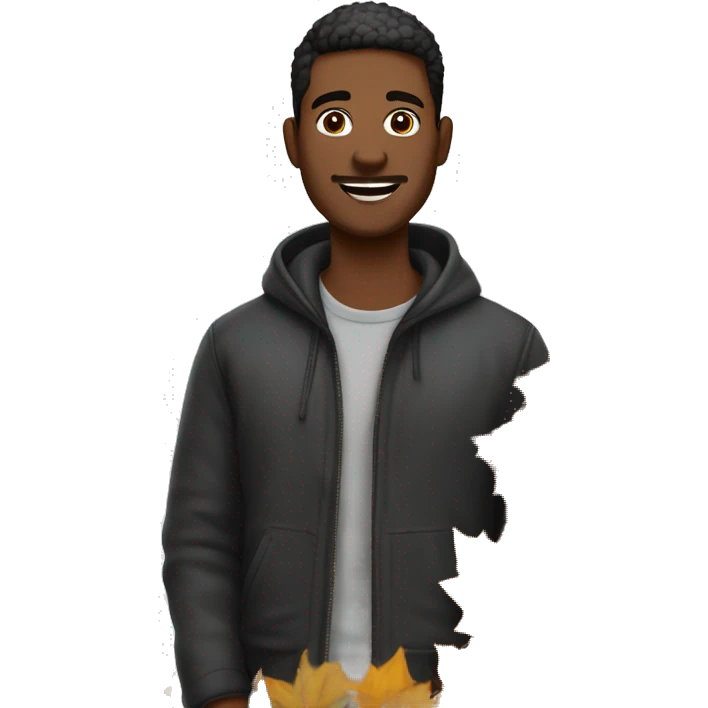 Jeune Homme noir de 33 ans habillé en tenue casual de marque dans un decor d'automne emoji