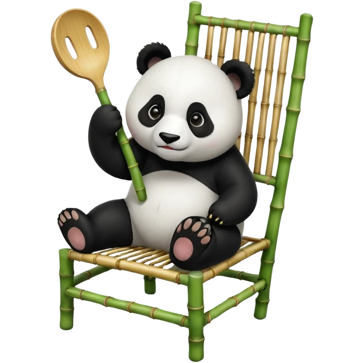 playful and expressive panda testing the durability of a dining chair, clear subject focus, no background, suitable for emoji or sticker use emoji