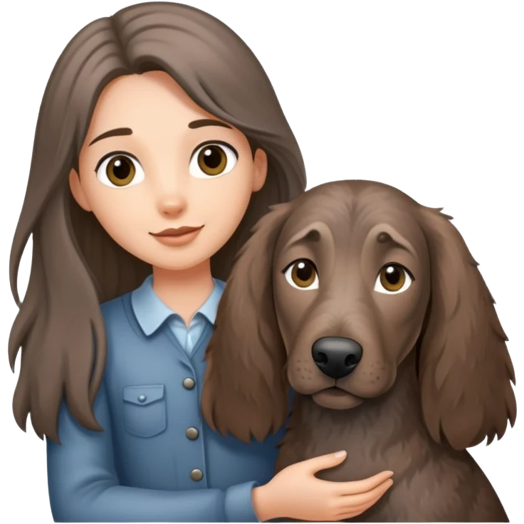 A long-haired girl holding a gray Plott hound emoji