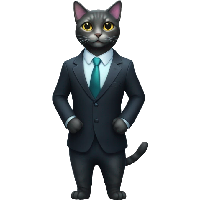 Cat wearing Dark iridescent business suit glowing emoji