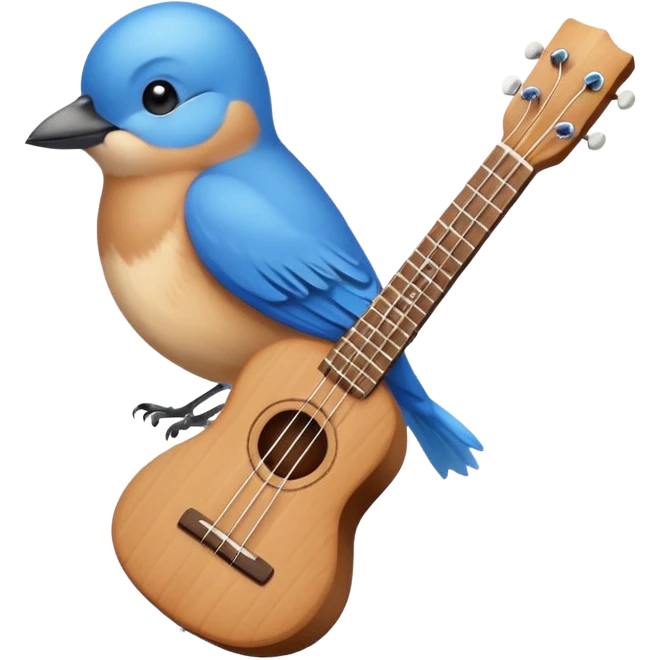 ukulele with a tiny bird sitting on it emoji