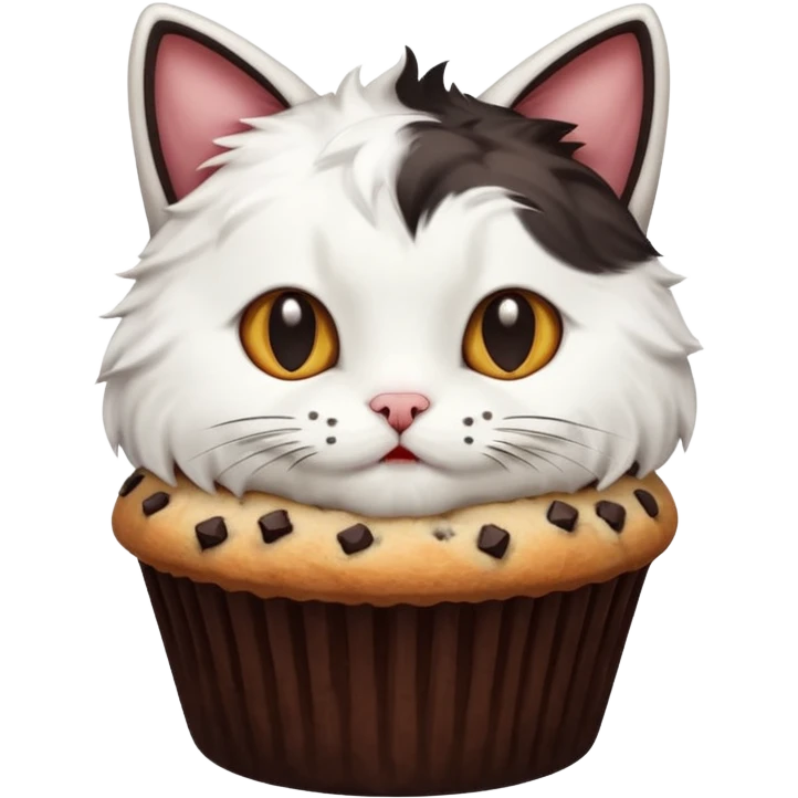 white and black cat eating a muffin emoji