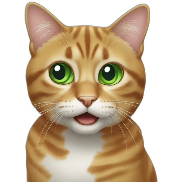 A back cat with green eyes looking confused and meowing emoji