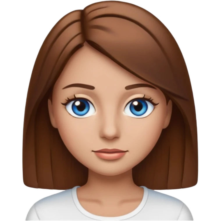 make a woman emoji with pin straight long brown hair and blue eyes with pretty eyelashes wearing a white top latina baddie emoji