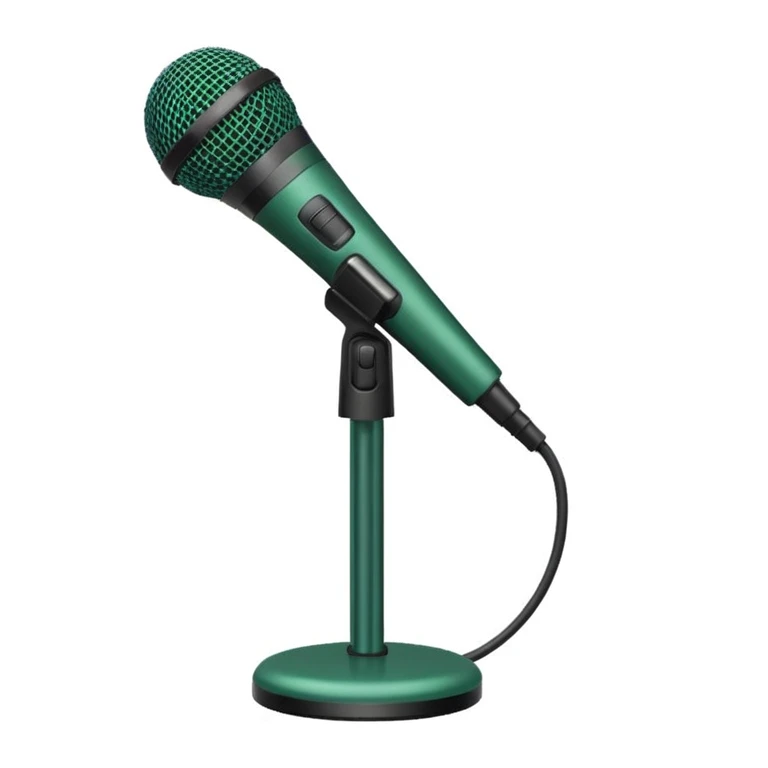 dark green microphone on stand, minimalism, iOS emoji style, no smileys or faces, white background emoji