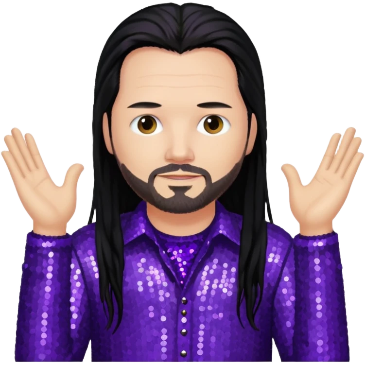Jonathan Davis with long black hair, purple sequin shirt emoji